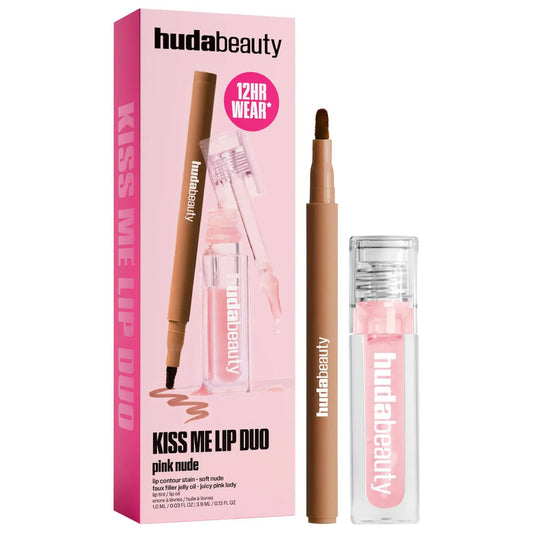 Huda Beauty Kiss Me Lip Contour Stain and Lip Jelly Gift SetPink Nude Original - The Beauty Code